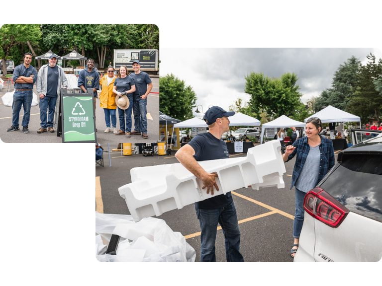 Agilyx and Cyclyx employees, local volunteers, and community members at a waste plastic recycling event in Portland, Oregon.