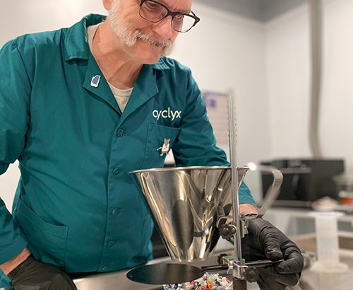 Cyclyx employee in the Cyclyx Circularity Laboratory in Portsmouth, New Hampshire.